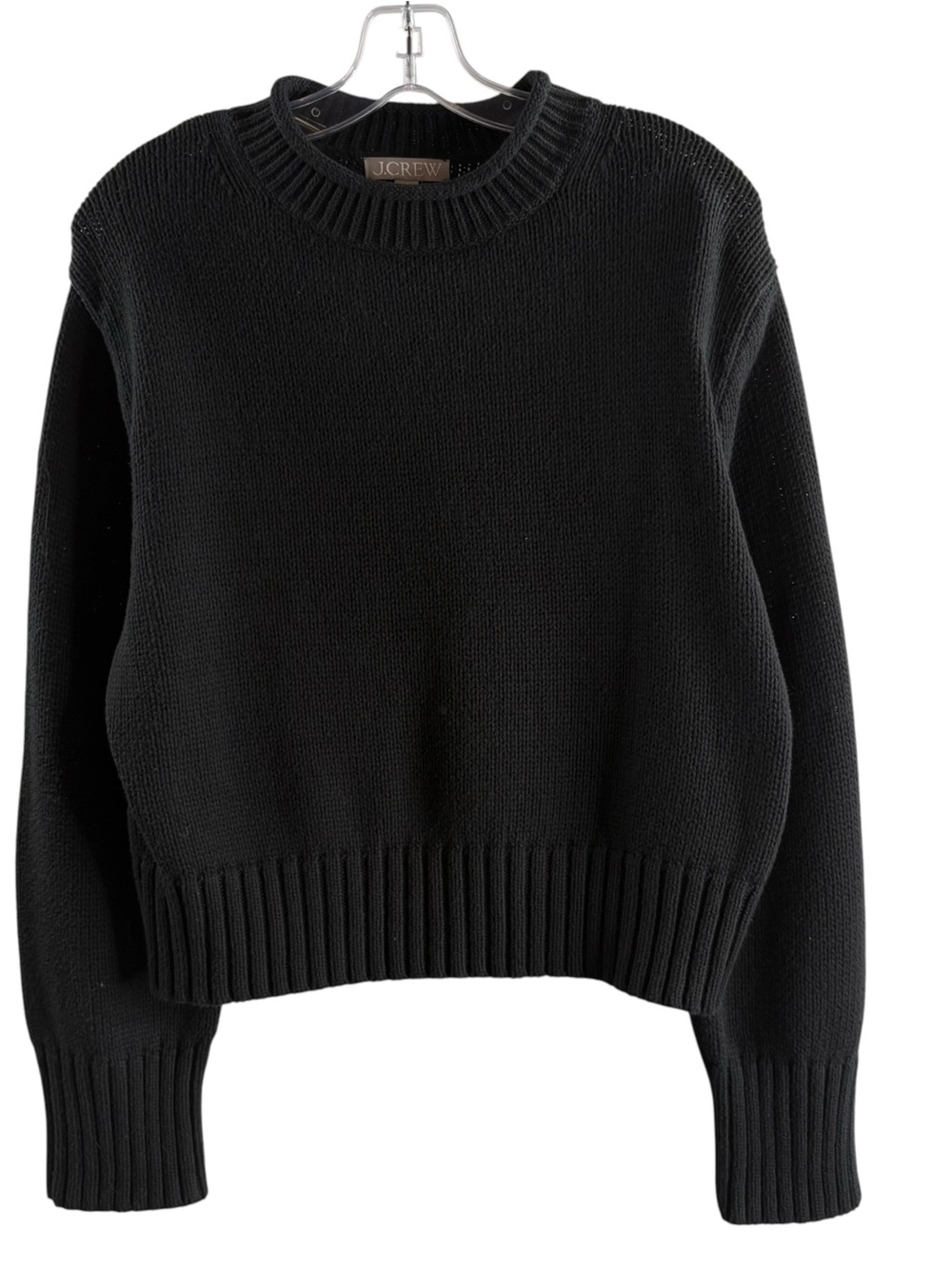 J. Crew Black Crewneck Ribbed Roll Neck Hem Sweater $118